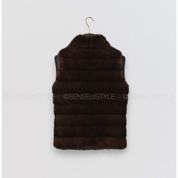 Loro Piana Mink Fur Leather Cashmere Vest Jacket Coat Brown 40 S 4 - Picture 7 of 10